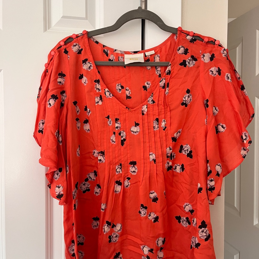 Maeve Floral Flutter Sleeve Ruffled Blouse